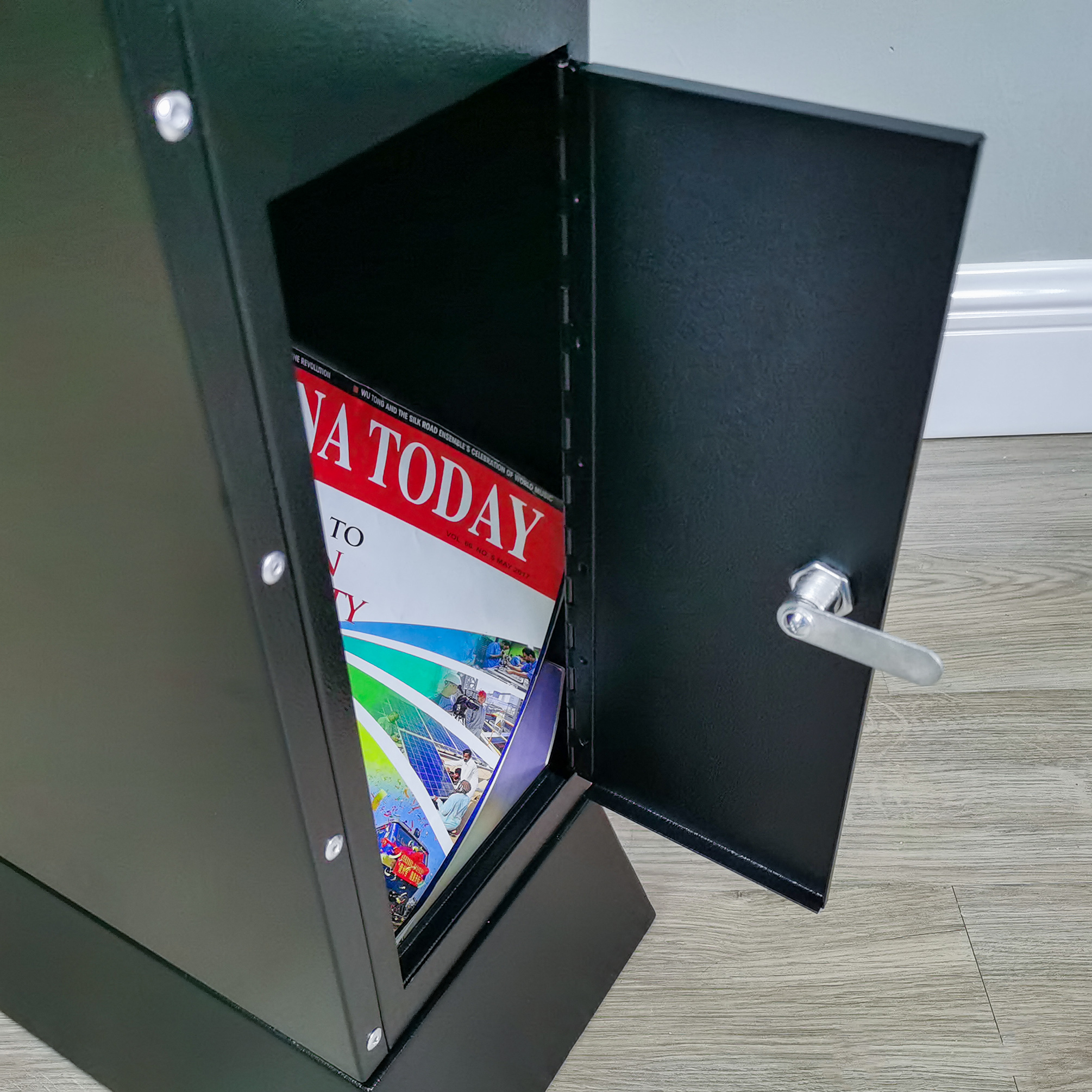 Metal Ballot Box w/Side Pockets, Lockable, 17 x 8.7 Header, Floorstanding